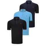 Dewberry TRIPLE SET T8586 MEN'S T-SHIRT-BLACK-NAVY-LIGHT BLUE Cene