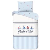 Good Morning Bijela/plava pamučna posteljina za krevet za jednu osobu 140x200 cm Yachtclub – u