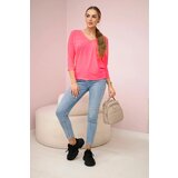 Kesi Pink neon blouse with V-neck | Shoptok.si