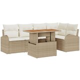 vidaXL set vrtnih sofa od 6 komada s jastučićima bež PE ratan, sofa za 2 osobe s odlaganjem i jastučićima bež PE ratan | shoptok.hr