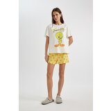 Defacto Fall In Love Looney Tunes Regular Fit Short Sleeve Shorts Pajamas Set Cene