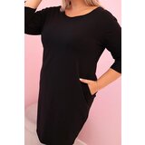 Kesi Włoski Plus Size women's dress with cotton in a simple cut and 3/4 sleeve black | Shoptok.si