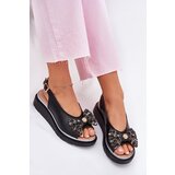 Zazoo Women's leather wedge sandals with bow 1882 black | Shoptok.si