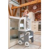 ToddlerInFamily 2v1 MONTESSORI STOLEK POMAGALEK-MOTIV VOZIEK (VE BARV)-Bela/Siva Cene
