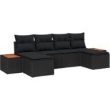 vidaXL 6 delni set vrtnega kavča z blazinami Črna poli ratan akacija | Shoptok.si