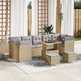 vidaXL 10 delni set vrtnih kavč z blazinami Bež Poli Ratan Akacija | Shoptok.si
