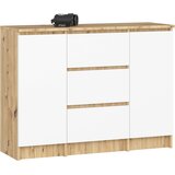 AKORD Komoda, 2 Vrata In 3 Predali, Hrast Artisan/Bela, (5000332087) | Shoptok.si