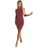 Numoco 13-164 Sports dress with binding and pockets - burgundy + polka dots | shoptok.hr