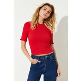Trendyol Red Ribbed Fitted Crew Neck Stretch Knitted Blouse cene