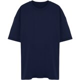 Trendyol Plus Size Basic Navy Men's Oversize/Wide Cut 100% Cotton T-Shirt Cene