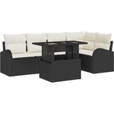vidaXL set vrtnih sofa od 6 dijelova s jastučićima crni poli ratan, 2-sjedalna vrtna sofa s pohranom i jastučićima crni poli ratan Cijene