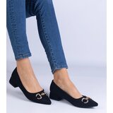 Gemre Justina black eco-suede block heels with gold ornament | Shoptok.si