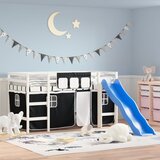  The living store otroški pograd z zavesami bel in črn 90x190 cm trdna borovina - otroški pograd, (21492924) | Shoptok.si