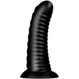 BUTTR Double Ribbed - velik rebrast analni čep (črn) - 26 cm Slike