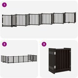 vidaXL Ograda za pse z vrati zložljiva 12 panelov črna 600 cm les | Shoptok.si