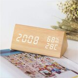 Venisymlis Digitalna Budilka Led Lesena Budilka Potovalna Budilka Z 2 Alarmoma/Prikazom Temperature/Vlažnosti, 3 Svetlosti, Nočna Omarica Za Spalnico, (22060465) Cene