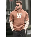 Madmext Brown Embroidered Hooded Sweatshirt 6141 cene