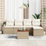 vidaXL 6-delni vrtni kavč set z blazinami Bež poli ratan akacija | Shoptok.si