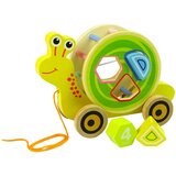 Montessori puž na razvrstavanje drvenih blokova na kotačima, žuti | shoptok.hr