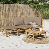 The Living Store Vrtna sedežna garnitura 3-delna s taupe blazinami bambus - Vrtna Sedežna Garnitura, (21474937) | Shoptok.si