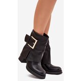 Boto Women's Insulated Heeled Boots with Golden Buckle Black Milira | Shoptok.si