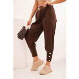 Kesi Włoski Women's pants butter with decorative buttons and a belt brown Cijene