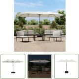  The Living Store Dvojni senčnik z LED diodami peščeno bel 449x245 cm - Senčnik, (21743708) | Shoptok.si