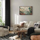  Slika - By an Asian pond - an illustration in the style of a Japanese engraving depicting a heron 60x40 U crnom drvenom okviru | shoptok.hr