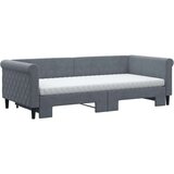 vidaXL Izvlečna dnevna postelja z vzmetnico tem. siva 90x200 cm žamet | Shoptok.si