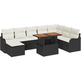 vidaXL 9-dijelni set vrtnih sofas s jastučićima crni poli ratan akacije, 2-sjedala vrtna sofa s jastučićima crni poli ratan Cijene