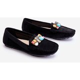 EVENTO Women's suede loafers with crystals black Lucille | Eponuda.ba