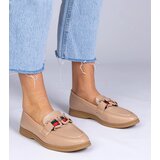 Gemre Beige eco-leather loafers with ornament Kalenda | Shoptok.si