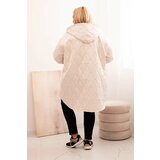 Kesi Włoski Plus Size women's quilted jacket with a hood and the inscription HOPE light beige | shoptok.hr