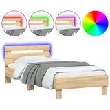 Maison Chic Posteljni okvir - Enojna postelja - Postelja za odrasle z vzglavjem in LED sonoma hrast 90x200 cm-J9553, (21769845) | Shoptok.si