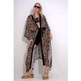 Trend Alaçatı Stili Women's Beige Leopard Patterned Bellows Belted Maxi Length Kimono Caftan cene