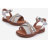 Boto Shiny Children's Sandals with Velcro Silver Delphina | Shoptok.si