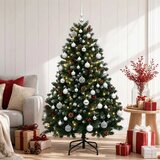  Umjetno božićno drvce zeleno s kuglicama 150 cm 150 LED lampica - Zelena s mraženim vrhovima Ø 80 x 150 cm s 150 LED dioda i sre | shoptok.hr