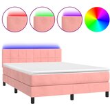  Krevet box spring s madracem LED ružičasti 140x190cm baršunasti | shoptok.hr