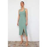 Trendyol Mint Fitted Square Neck Elastic Knitted Midi Dress With Slit | ePonuda.com