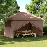 Sklopivi prigodni šator za zabave s 4 bočna zida smeđi