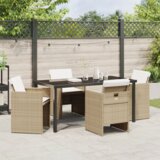 vidaXL 5-dijelni vrtni set za blagovanje s jastučićima bež poly ratan, vrtni stol crni 160x80x73 cm staklo otpornosti na udarce | shoptok.hr