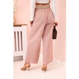 Kesi Włoski Women's linen trousers with wide legs and a belt dark pink | Shoptok.si