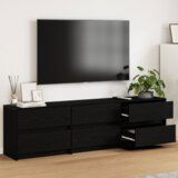 vidaXL TV ormar S LED lampica s ladicama s pohranom Crna 182 x 34 x 50 cm Konstruirano drvo Cijene
