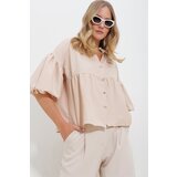 Trend Alaçatı Stili Women's Beige Balloon Sleeve Robe Gathered Kubra Cotton Crop Shirt | Shoptok.si