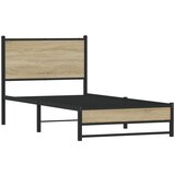 vidaXL Kovinski posteljni okvir z vzglavjem sonoma hrast 75x190 cm, (21322506) | Shoptok.si