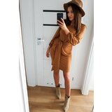 Numoco 275-1 JENNY Comfortable dress with a binding at the waist - CARAMEL | Shoptok.si