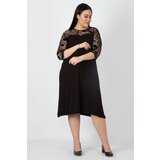 Şans Women's Plus Size Black Lace Detailed Dress cene