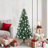 vidaXL Umjetna preddekorirana božićna jelka Zelena 150cm PVC in kovina | Shoptok.si
