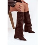 Boto Insulated Women's Boots with Turned Cuff on Heel Eco Suede Chocolate Elivira | shoptok.hr