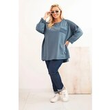 Kesi Włoski Plus Size women's cotton blouse with print denim | shoptok.hr